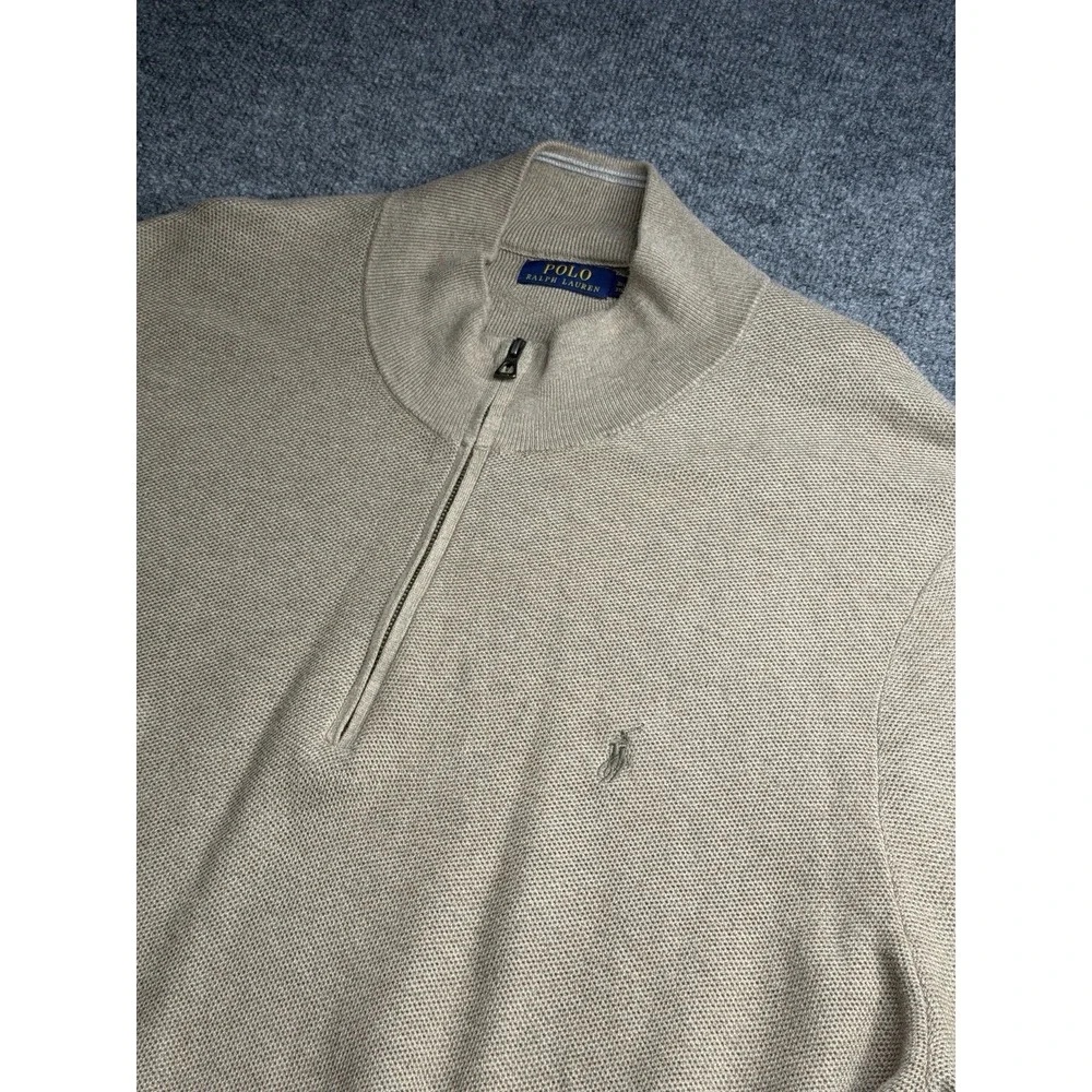Polo Ralph Lauren Men's 3XLT Beige Cotton Quarter Zip Pullover Sweater